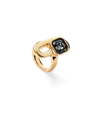 18k Gold Plated Ser Expresiva Black Ring ANI0841NGRORO Unode50 Jewelry And Accessories