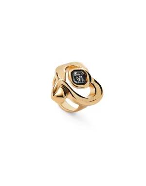 18k Gold Plated Ser Expresiva Black Ring ANI0842NGRORO Unode50 Jewelry And Accessories