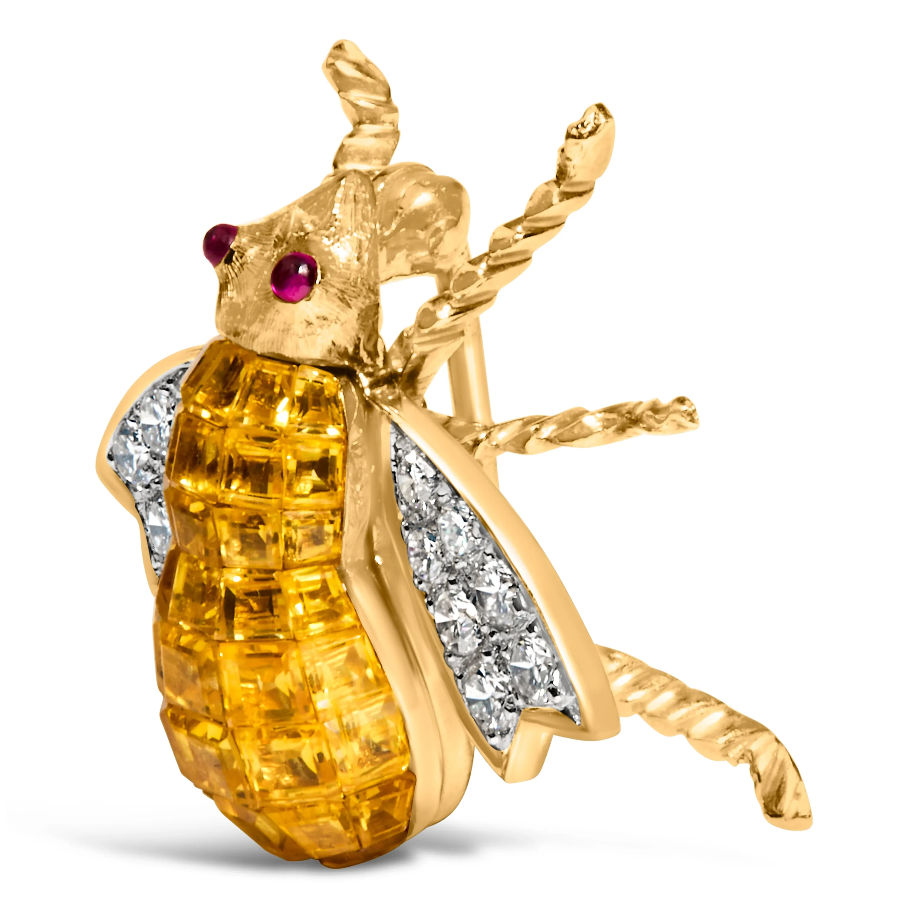 18K Yellow Gold 3/8 Cttw Diamond and 5 1/3 Cttw Yellow Sapphire Bumblebee Brooch Pin
