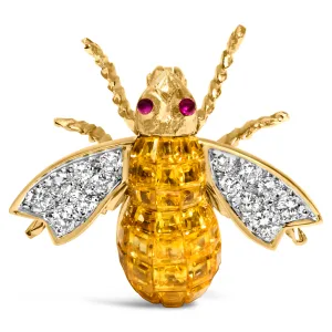 18K Yellow Gold 3/8 Cttw Diamond and 5 1/3 Cttw Yellow Sapphire Bumblebee Brooch Pin
