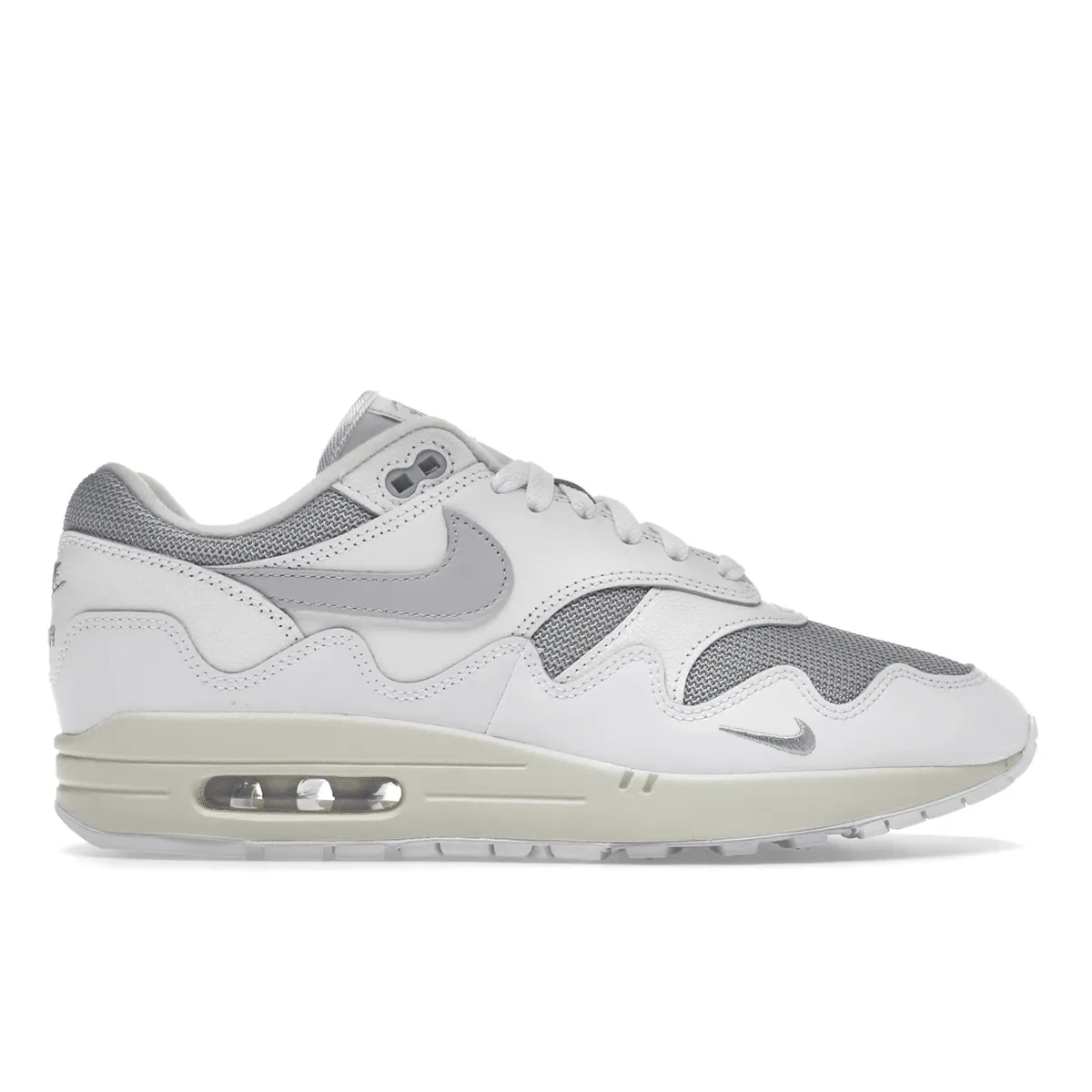 Air Max 1 Patta Waves White Silver Nike Air Max casual shoes with visible air tech