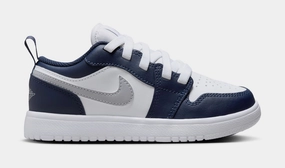 Air Jordan 1 Low ALT Preschool Lifestyle Shoes (White/Midnight Navy/Wolf Grey) Air Jordan 1 classic shoes for streetwear looks