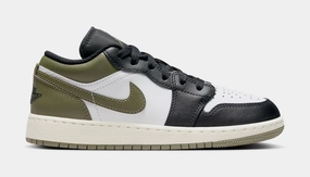 Air Jordan 1 Low Black Toe Medium Olive Grade School Lifestyle Shoes (Black/Medium Olive/White) Air Jordan 1 classic shoes for streetwear looks