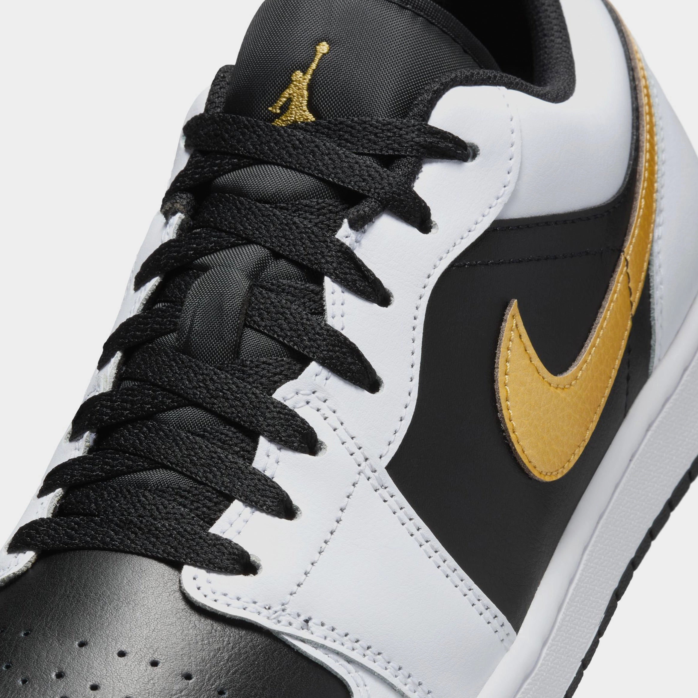 Air Jordan 1 Low Gold Swoosh Mens Lifestyle Shoes (White/Black/Gold) Air Jordan 1 original design shoes