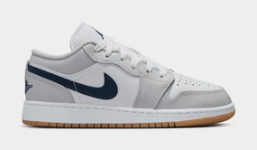 Air Jordan 1 Low Grade School Basketball Shoes (White/Midnight Navy/Neutral Grey) Air Jordan 1 classic shoes for streetwear looks