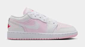 Air Jordan 1 Low Grade School Lifestyle Shoes (Pink Foam/White/Fire Red) Air Jordan 1 classic shoes for streetwear looks