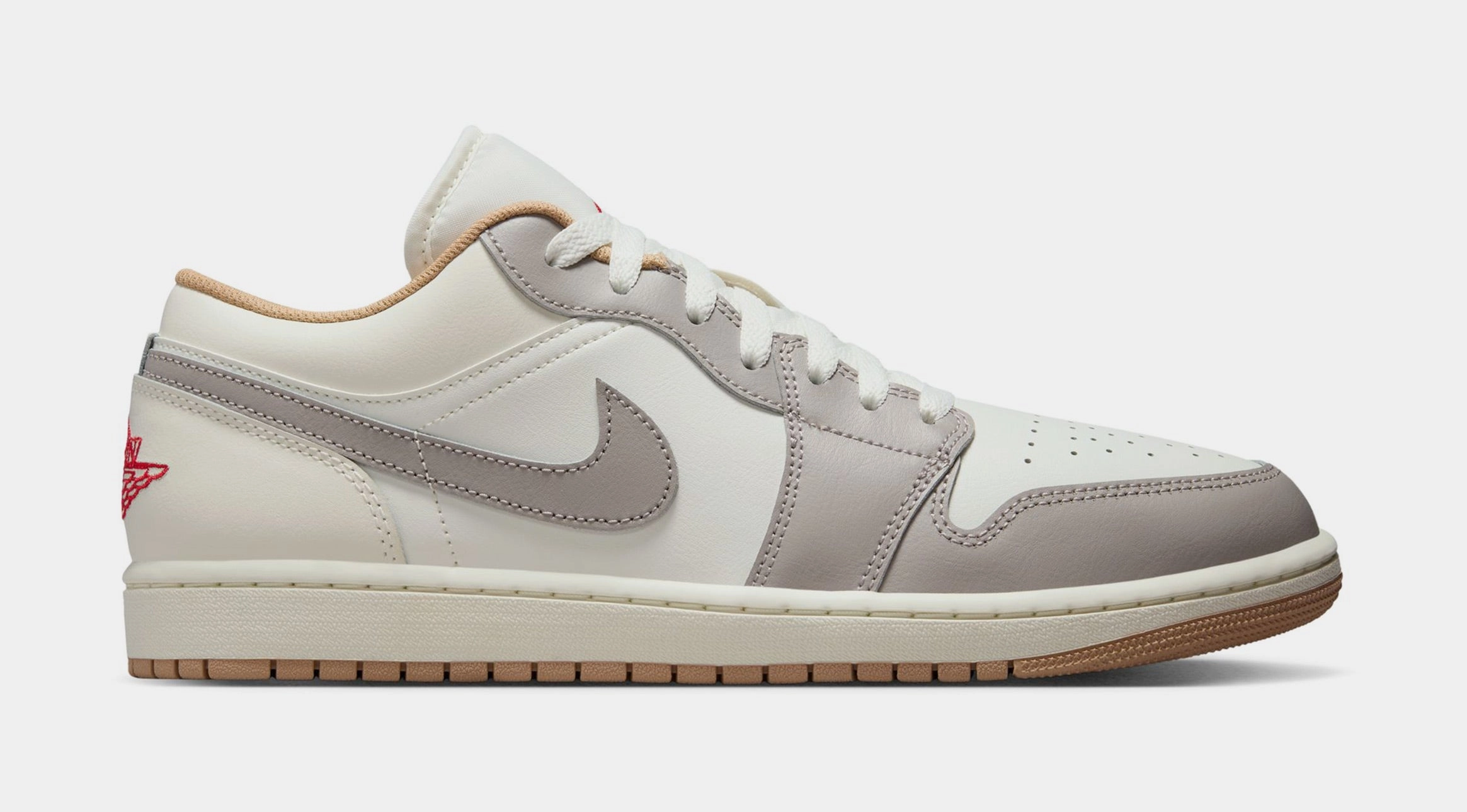 Air Jordan 1 Low Mens Lifestyle Shoes (Sail/Fire Red/College Grey/Hemp) Air Jordan 1 classic shoes for streetwear looks