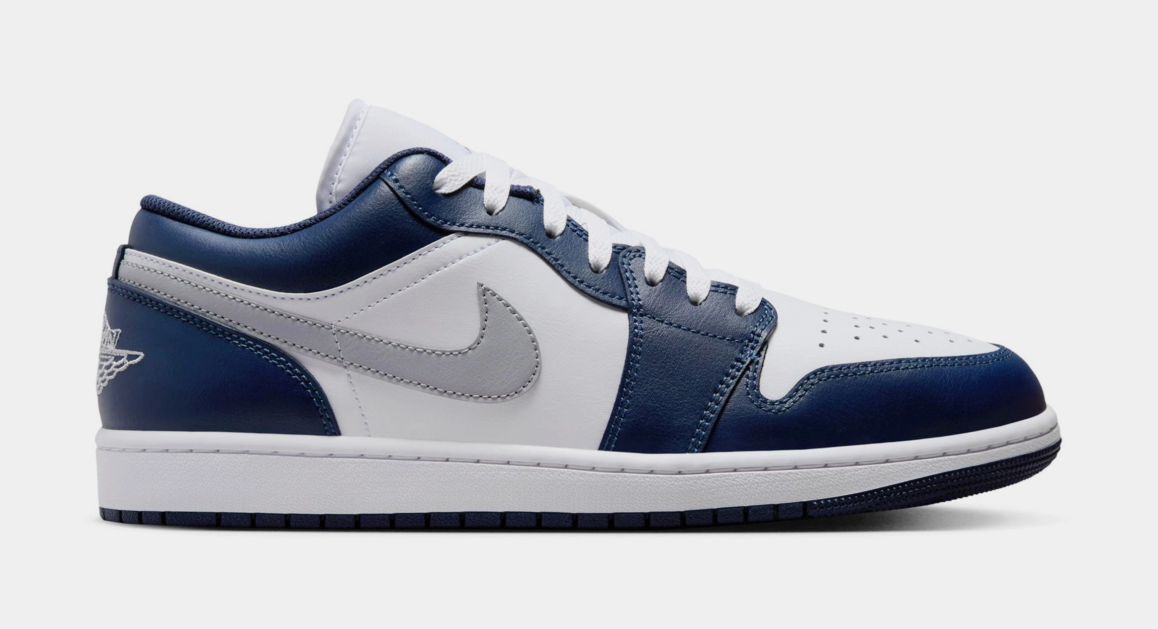 Air Jordan 1 Low Midnight Navy Mens Lifestyle Shoes (White/Midnight Navy/Wolf Grey) Air Jordan 1 classic shoes for streetwear looks