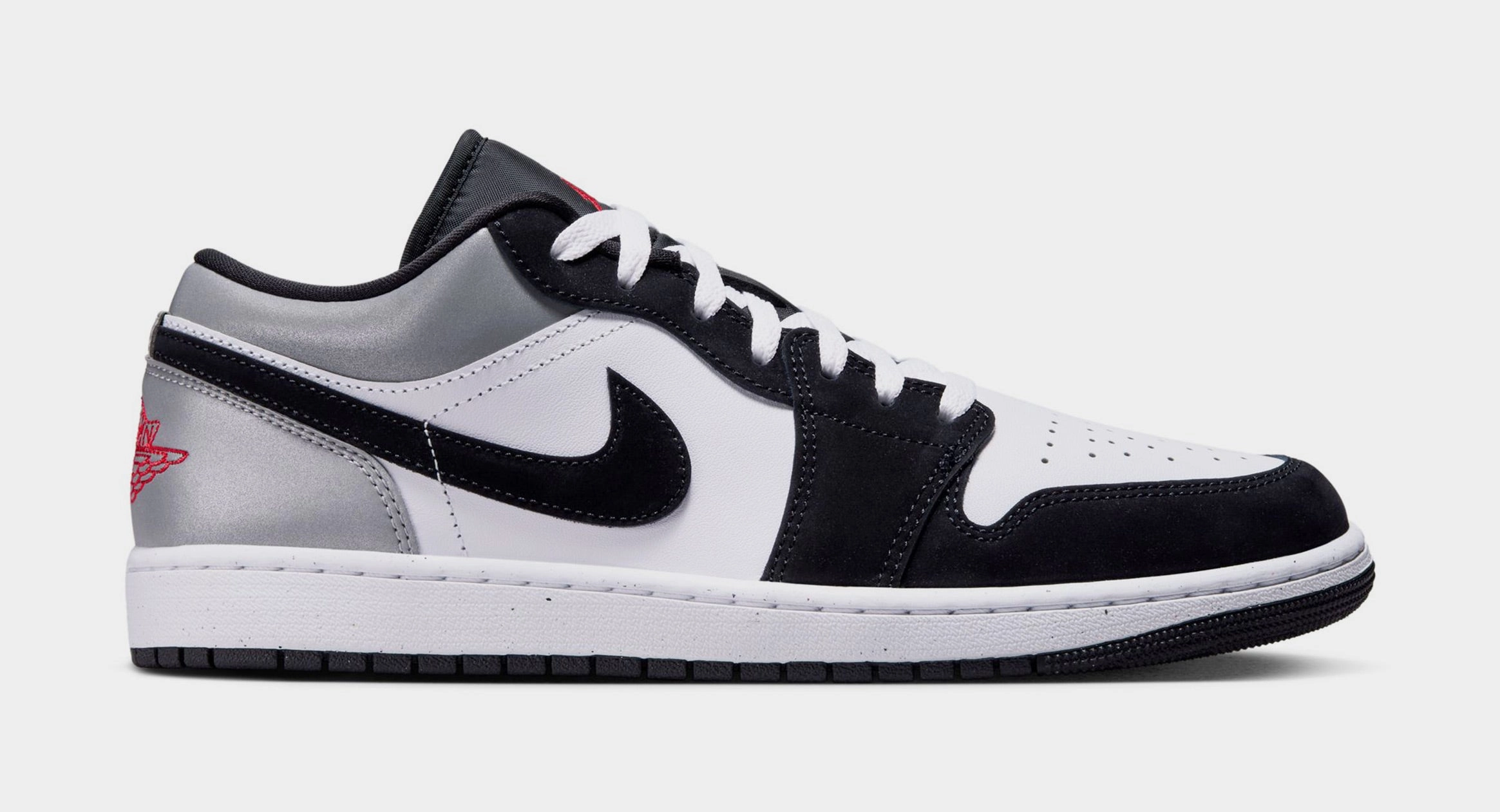 Air Jordan 1 Low SE Mens Lifestyle Shoes (White/Black/Matte Silver/Fire Red) Air Jordan 1 classic shoes for streetwear looks