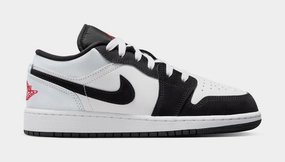 Air Jordan 1 Low SE Panda Toe Grade School Basketball Shoes (White/Fire Red/Black/Matte Silver) Air Jordan 1 classic shoes for streetwear looks