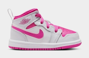 Air Jordan 1 Mid Fire Pink Infant Toddler Lifestyle Shoes (Fire Pink/White) Air Jordan 1 classic shoes for streetwear looks