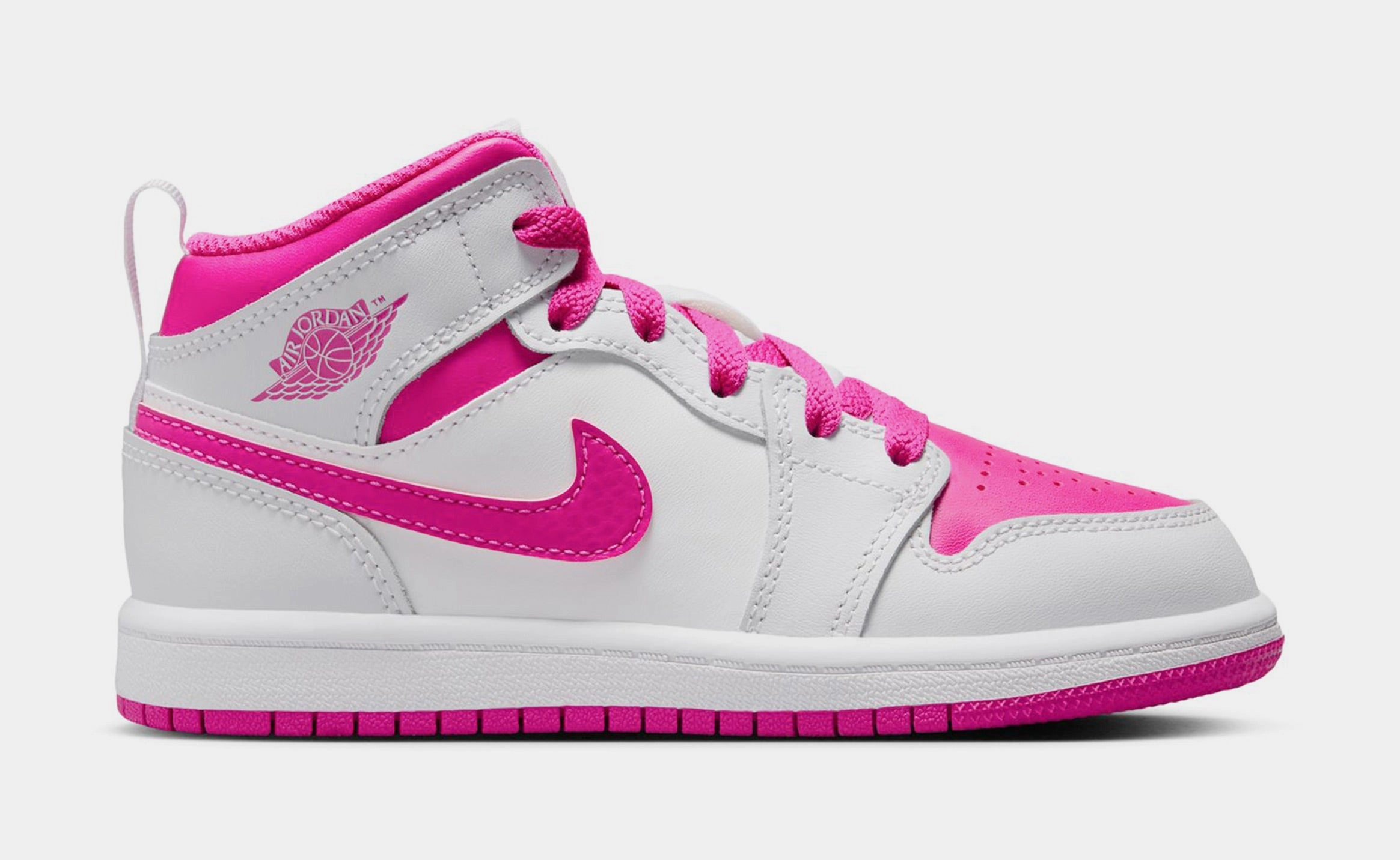 Air Jordan 1 Mid Fire Pink Preschool Lifestyle Shoes (Iris Whisper/White/Fire Pink) Air Jordan 1 classic shoes for streetwear looks