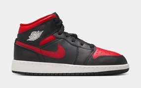 Air Jordan 1 Mid Grade School Basketball Shoes (Black/Summit White/Varsity Red) Air Jordan 1 classic shoes for streetwear looks
