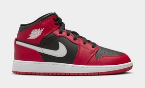 Air Jordan 1 Mid Grade School Lifestyle Shoes (Black/Gym Red/White) Air Jordan 1 classic shoes for streetwear looks