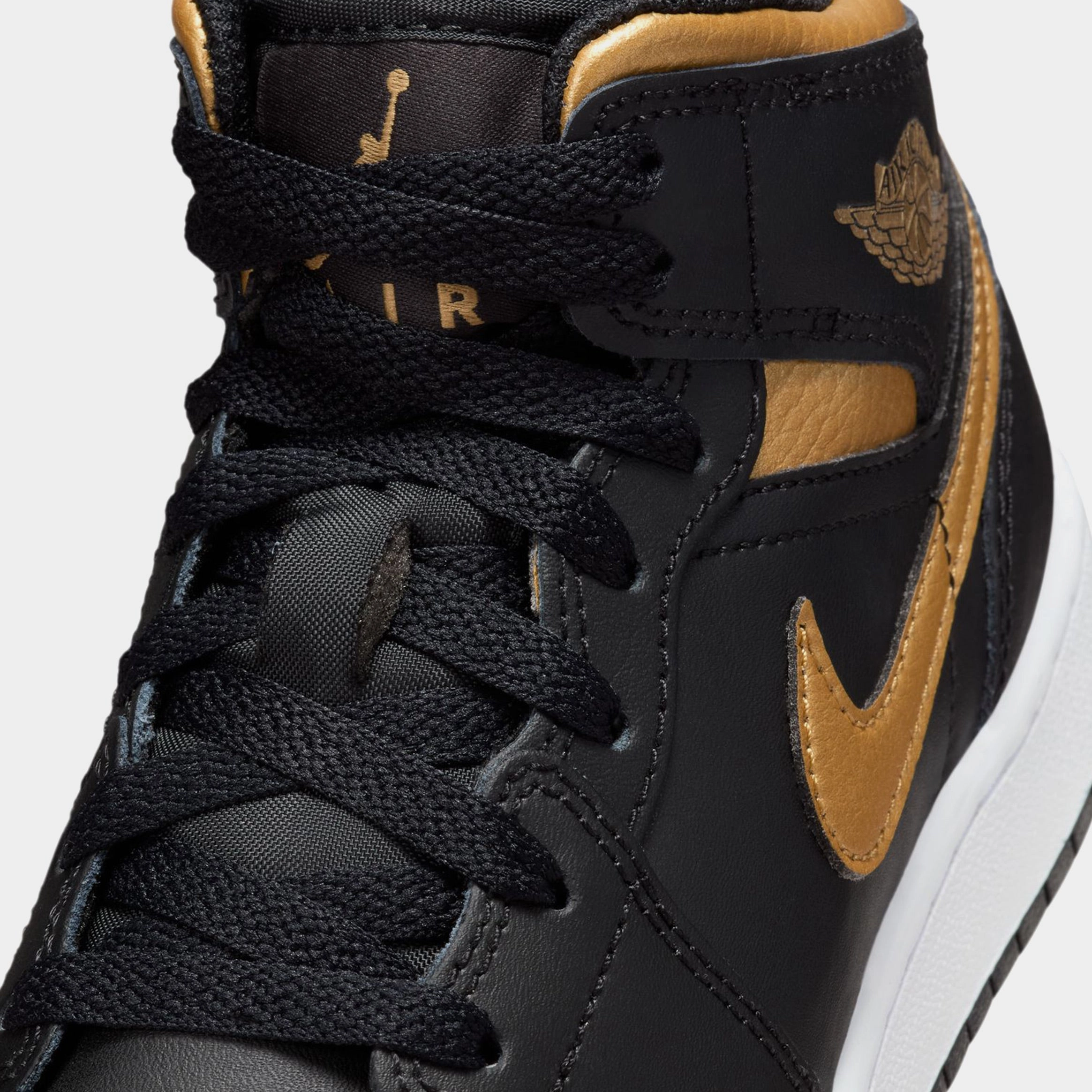 Air Jordan 1 Mid Grade School Lifestyle Shoes (Black/White/Metallic Gold) Air Jordan 1 original design shoes