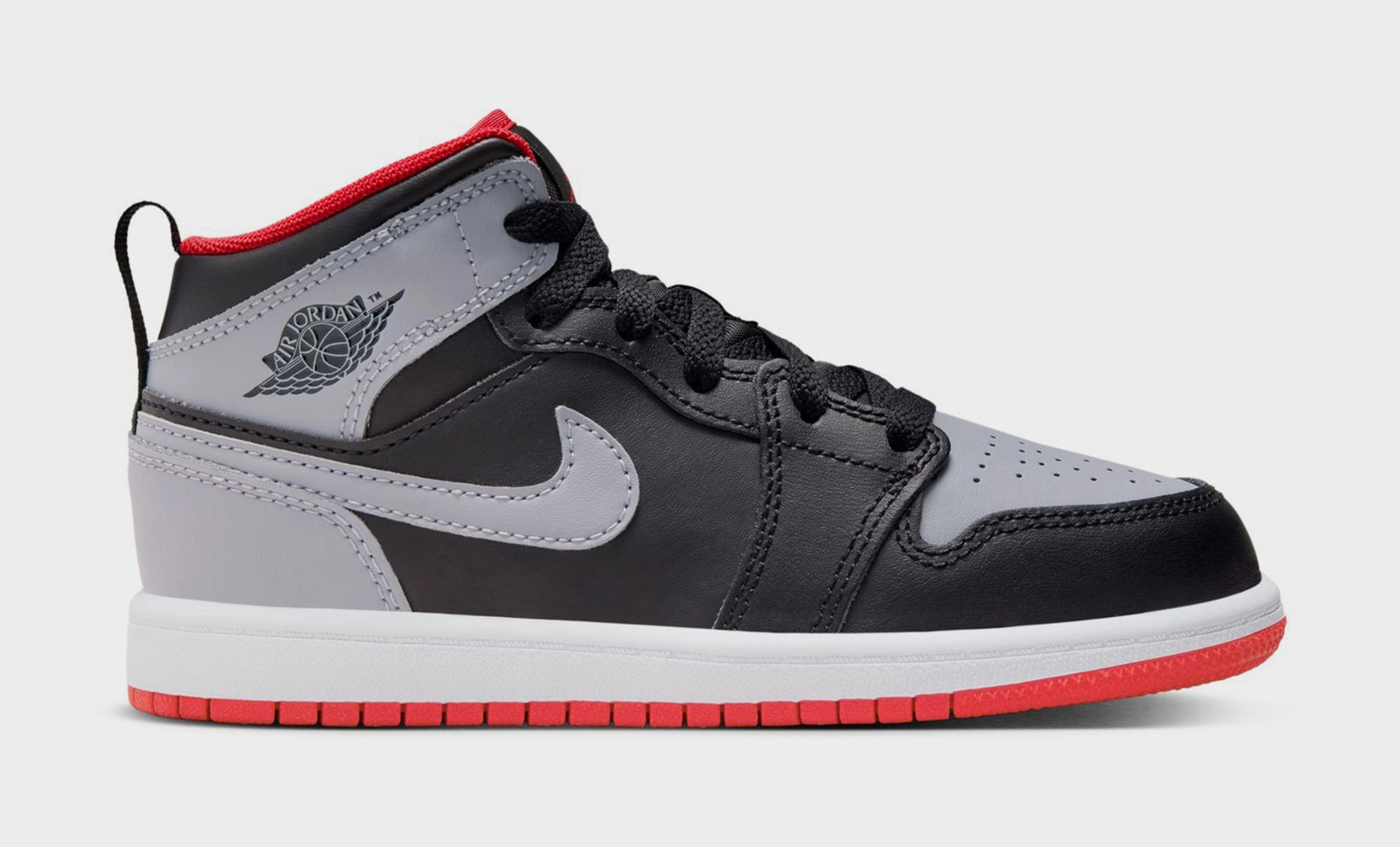 Air Jordan 1 Mid Grade School Lifestyle Shoes (White/Black/Gym Red) Air Jordan 1 classic shoes for streetwear looks
