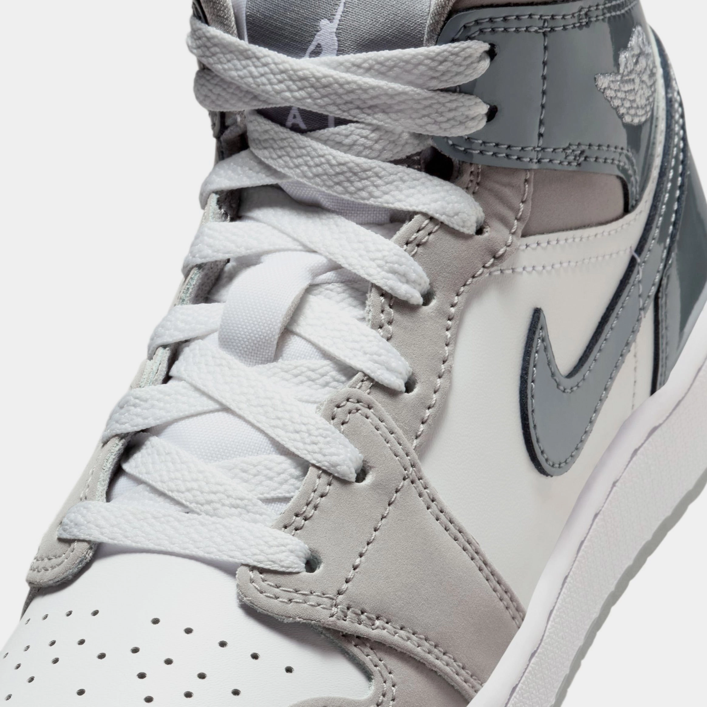 Air Jordan 1 Mid Grade School Lifestyle Shoes (White/Cool Grey/Medium Grey) Air Jordan 1 original design shoes