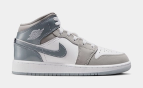 Air Jordan 1 Mid Grade School Lifestyle Shoes (White/Cool Grey/Medium Grey) Air Jordan 1 classic shoes for streetwear looks