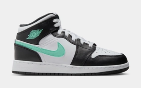 Air Jordan 1 Mid Grade School Lifestyle Shoes (White/Green Glow/Black) Air Jordan 1 classic shoes for streetwear looks