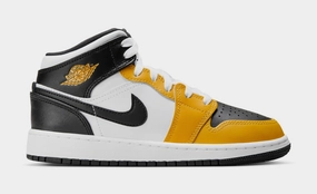 Air Jordan 1 Mid Grade School Lifestyle Shoes (Yellow Ochre/White/Yellow Ochre/Black) Air Jordan 1 classic shoes for streetwear looks