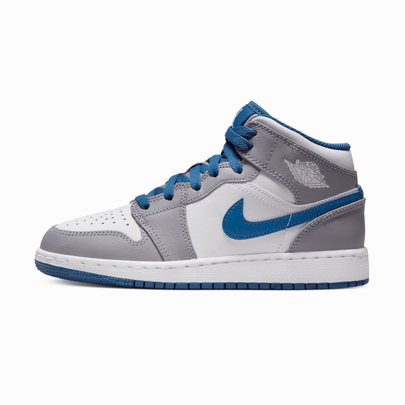 Air Jordan 1 Mid GS 'Cement True Blue' Air Jordan 1 timeless sneakers for Jordan fans