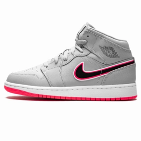 Air Jordan 1 Mid GS 'Wolf Grey Pink' Air Jordan 1 timeless sneakers for Jordan fans