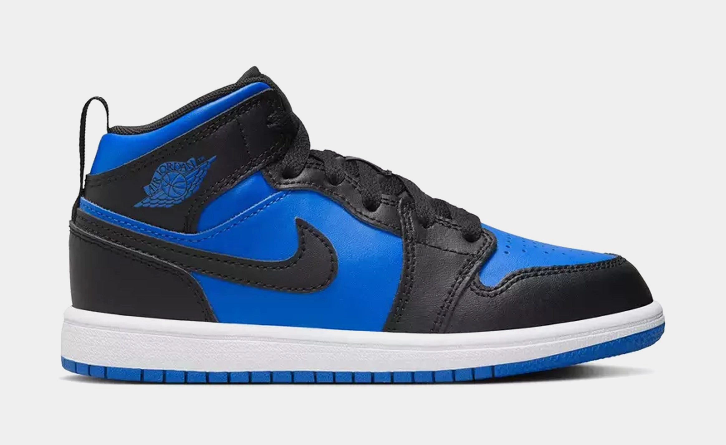 Air Jordan 1 Mid Infant Toddler Lifestyle Shoes (Black/White/Royal Blue) Air Jordan 1 classic shoes for streetwear looks