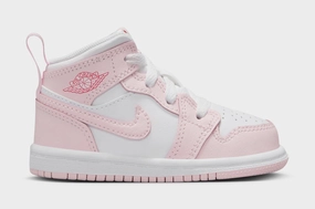 Air Jordan 1 Mid Infant Toddler Lifestyle Shoes (Pink Foam/Fire Red/White) Air Jordan 1 classic shoes for streetwear looks