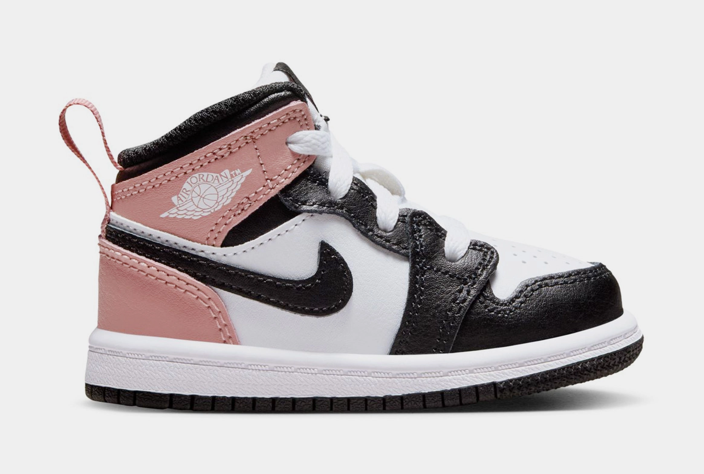 Air Jordan 1 Mid Infant Toddler Lifestyle Shoes (White/Black/Rust Pink) Air Jordan 1 classic shoes for streetwear looks