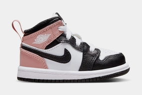 Air Jordan 1 Mid Infant Toddler Lifestyle Shoes (White/Black/Rust Pink) Air Jordan 1 classic shoes for streetwear looks