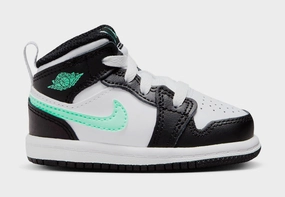 Air Jordan 1 Mid Infant Toddler Lifestyle Shoes (White/Green Glow/Black) Air Jordan 1 classic shoes for streetwear looks