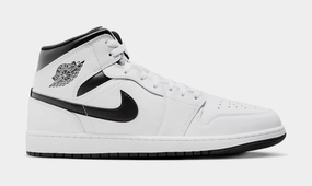 Air Jordan 1 Mid Mens Basketball Shoes (White/Black) Air Jordan 1 classic shoes for streetwear looks