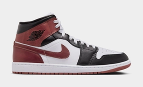 Air Jordan 1 Mid Mens Basketball Shoes (White/Black/Dark Pony) Air Jordan 1 classic shoes for streetwear looks