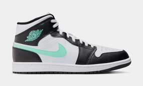 Air Jordan 1 Mid Mens Lifestyle Shoes (White/Green Glow/Black) Air Jordan 1 classic shoes for streetwear looks