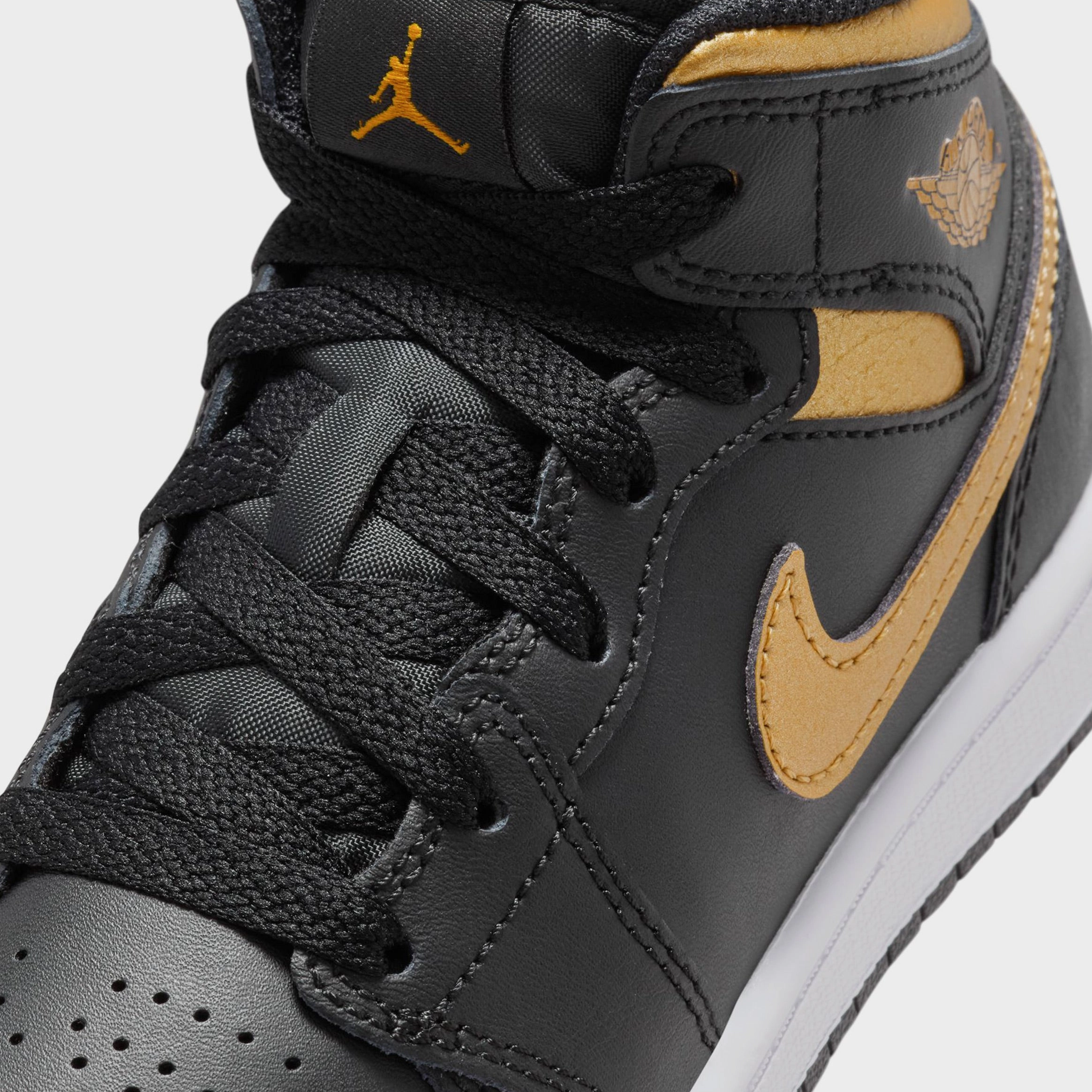 Air Jordan 1 Mid Metallic Gold Preschool Lifestyle Shoes (Black/Metallic Gold/White) Air Jordan 1 original design shoes
