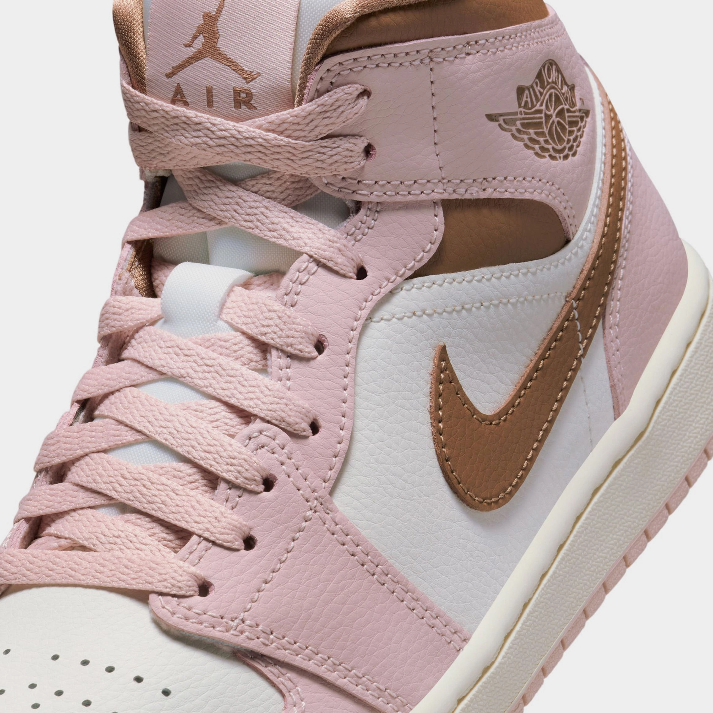 Air Jordan 1 Mid Neapolitan Womens Lifestyle Shoes (Pink Oxford/Sail/Archaeo Brown) Air Jordan 1 original design shoes