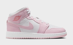 Air Jordan 1 Mid Pink Foam Grade School Lifestyle Shoes (Pink Foam/White/Fire Red) Air Jordan 1 classic shoes for streetwear looks