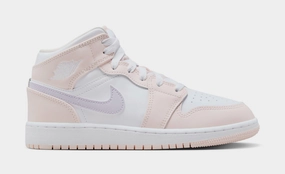 Air Jordan 1 Mid Pink Wash Grade School Lifestyle Shoes (Pink Wash/White/Violet Frost) Air Jordan 1 classic shoes for streetwear looks