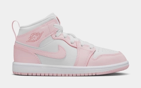 Air Jordan 1 Mid Preschool Lifestyle Shoes (Pink Foam/Fire Red/White) Air Jordan 1 classic shoes for streetwear looks