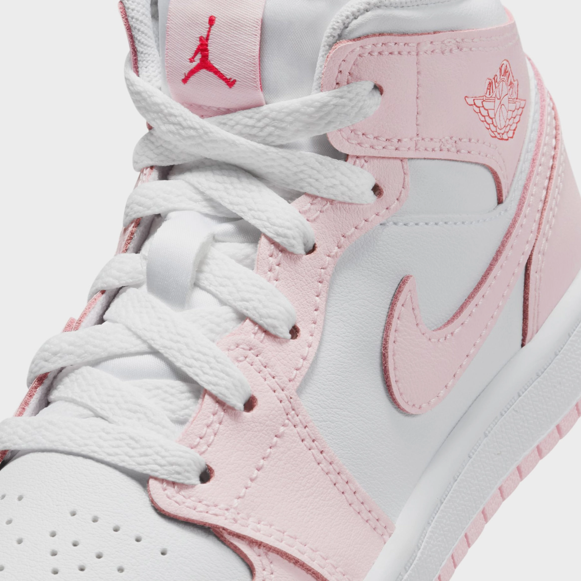 Air Jordan 1 Mid Preschool Lifestyle Shoes (Pink Foam/Fire Red/White) Air Jordan 1 original design shoes