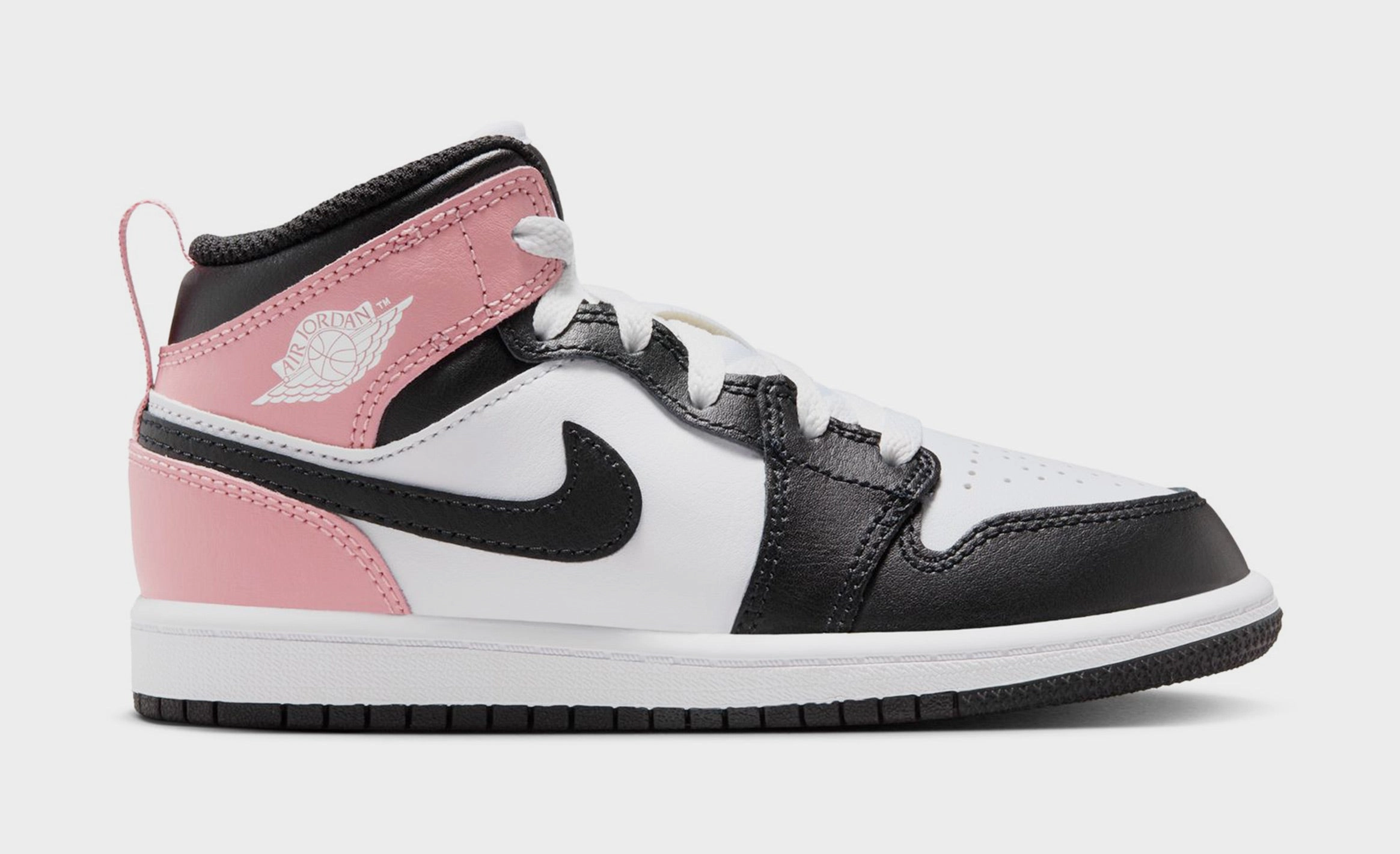 Air Jordan 1 Mid Preschool Lifestyle Shoes (White/Black/Rust Pink) Air Jordan 1 classic shoes for streetwear looks