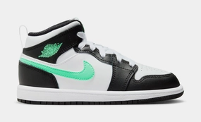 Air Jordan 1 Mid Preschool Lifestyle Shoes (White/Green Glow/Black) Air Jordan 1 classic shoes for streetwear looks