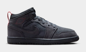 Air Jordan 1 Mid SE Craft Preschool Lifestyle Shoes (Smoke Grey/Black/Varsity Red) Air Jordan 1 classic shoes for streetwear looks