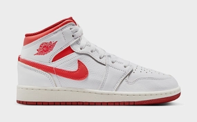 Air Jordan 1 Mid SE Grade School Lifestyle Shoes (White/Lobster Dune) Air Jordan 1 classic shoes for streetwear looks