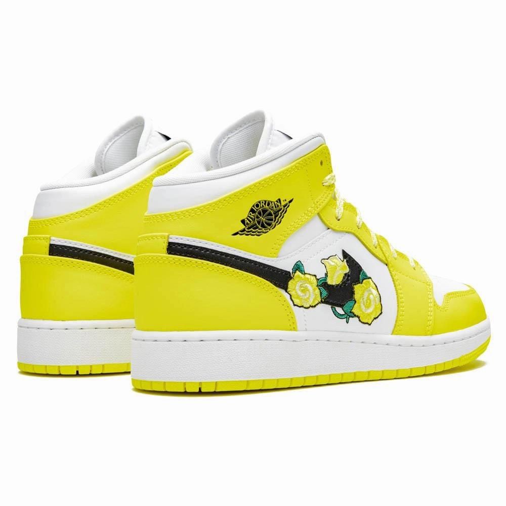 Air Jordan 1 Mid SE GS 'Rose Patch - Dynamic Yellow' Air Jordan 1 vintage style sneakers