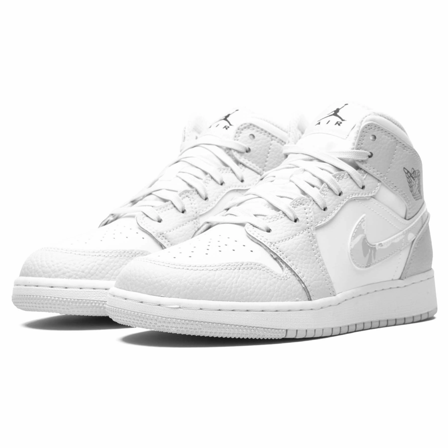 Air Jordan 1 Mid SE GS 'Swoosh Logo - Grey Camo' Air Jordan 1 vintage style sneakers