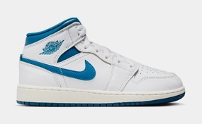 Air Jordan 1 Mid SE Industrial Blue Grade School Lifestyle Shoes (White/Sail/Industrial Blue) Air Jordan 1 classic shoes for streetwear looks