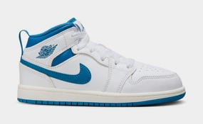 Air Jordan 1 Mid SE Industrial Blue Preschool Lifestyle Shoes (White/Sail/Industrial Blue) Air Jordan 1 classic shoes for streetwear looks