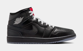 Air Jordan 1 Mid SE Mens Basketball Shoes (Black/Silver Metallic/University Red) Air Jordan 1 classic shoes for streetwear looks