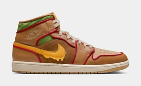 Air Jordan 1 Mid SE Mens Basketball Shoes (Flax/University Gold/Sesame/ Coconut Milk) Air Jordan 1 classic shoes for streetwear looks